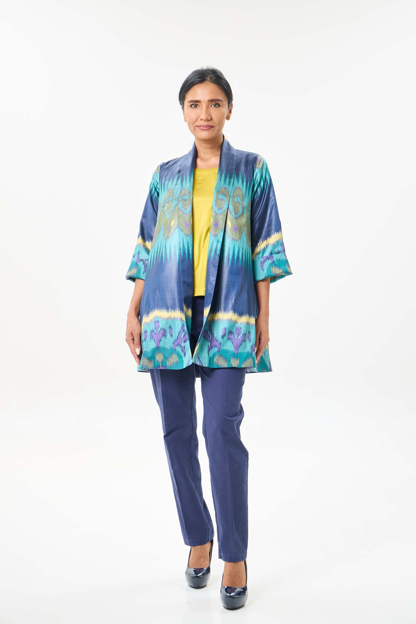 SILK IKAT SHAWL COLLAR JACKET