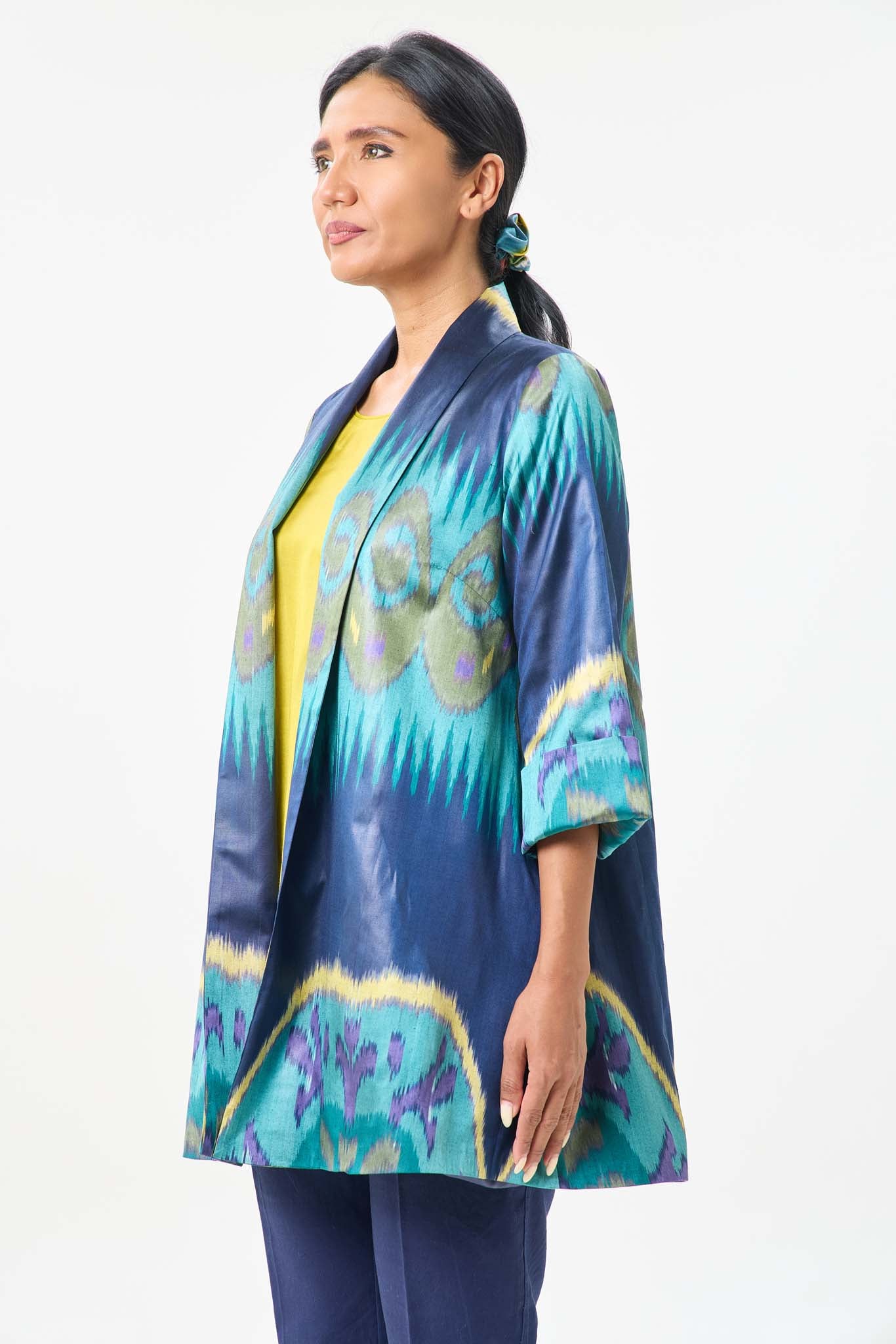 SILK IKAT SHAWL COLLAR JACKET