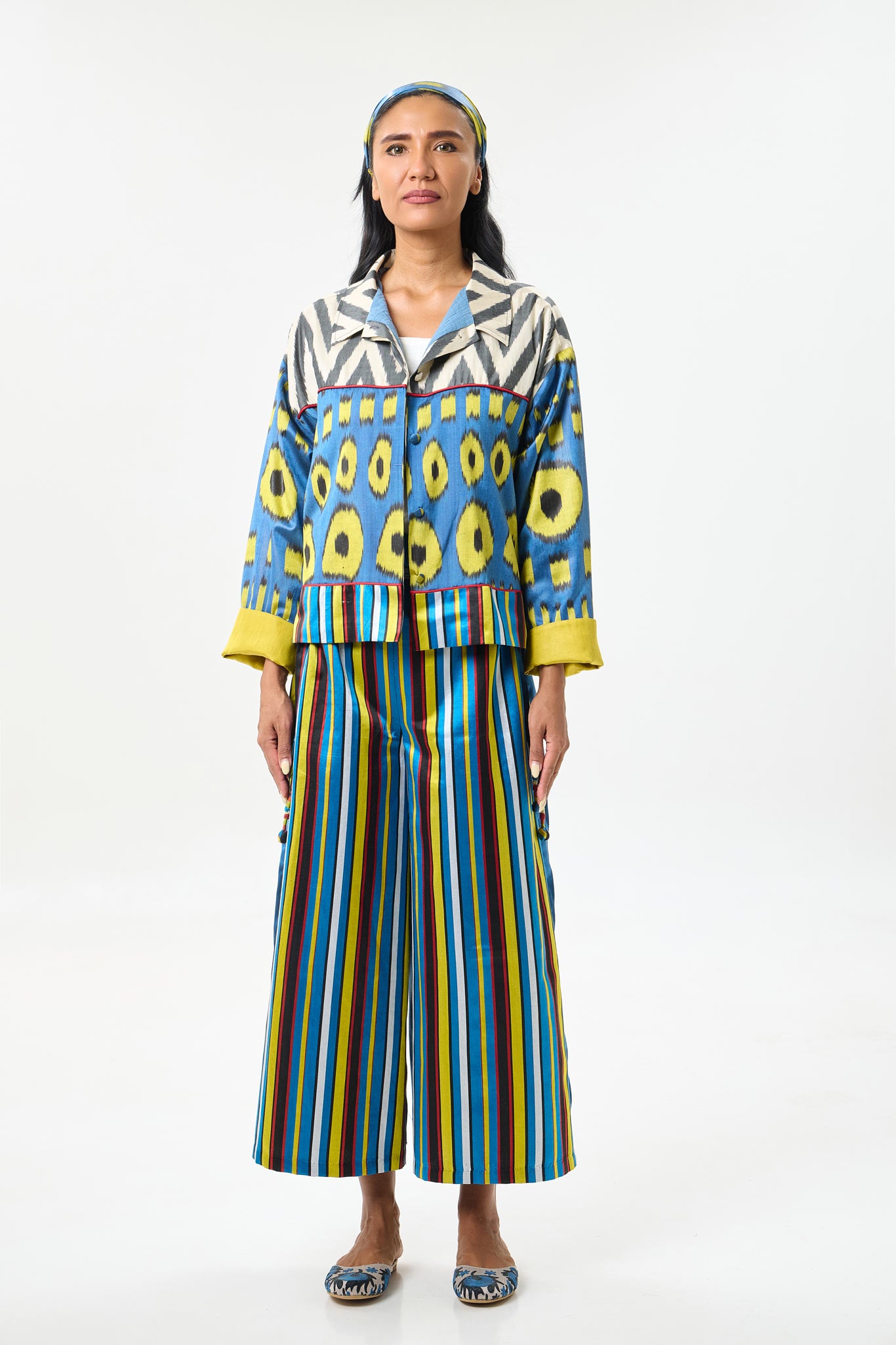 SILK IKAT COMBO PANTS WITH TIES