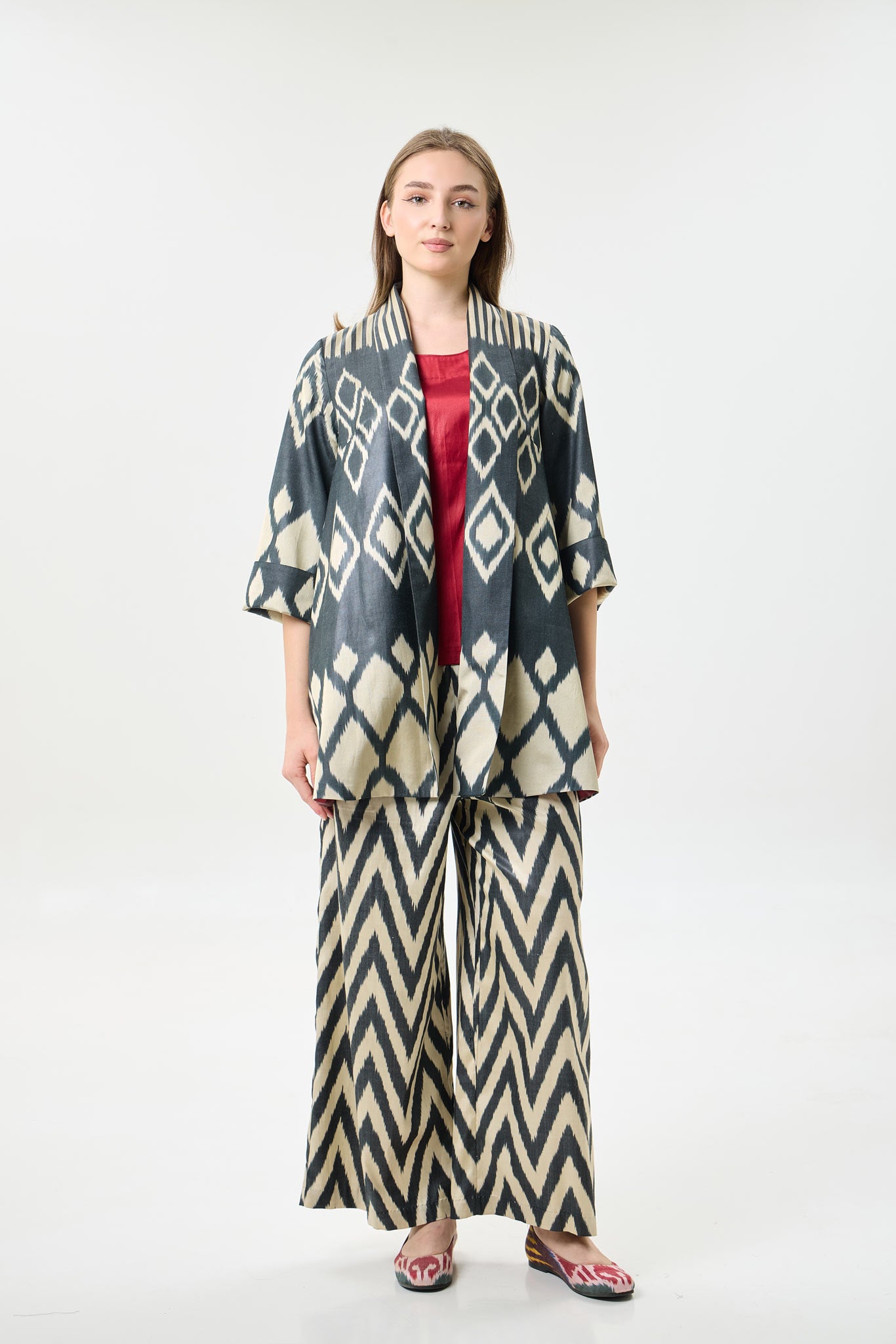 SILK IKAT SHAWL COLLAR JACKET