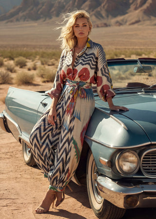 Silk Ikat Top with Ikat Harem Pants