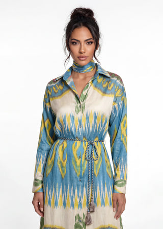 ikat shirt dress Erdem Women's Ikat Cotton Tiered Midi Shirt Dress Size 8 / 4