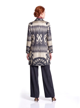 LONG SILK IKAT ENGLISH COLLAR JACKET IK74