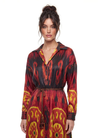 SILK IKAT SHIRT DRESS | RED
