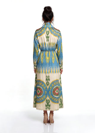 SILK IKAT SHIRT DRESS | BLUE