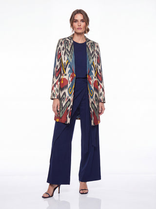 LONG SILK IKAT ENGLISH COLLAR JACKET IK83