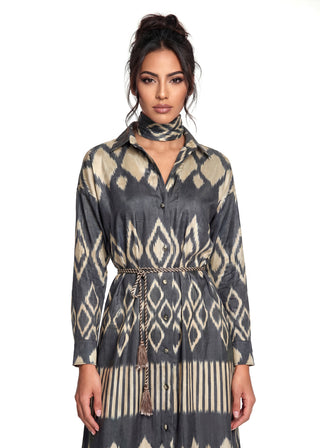 SILK IKAT SHIRT DRESS | BLACK AND WHITE