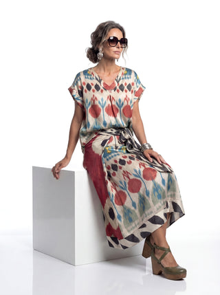 SILK IKAT COMBO WRAP SKIRT IK100/IK82