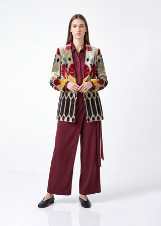 SILK IKAT VELVET ENGLISH COLLAR JACKET VT114