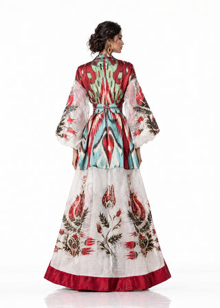 LUXURY SILK IKAT GOWN WITH PAINTING IK110