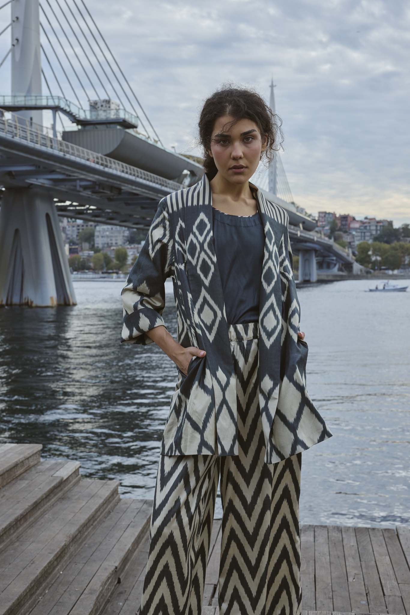 SILK IKAT SHAWL COLLAR JACKET