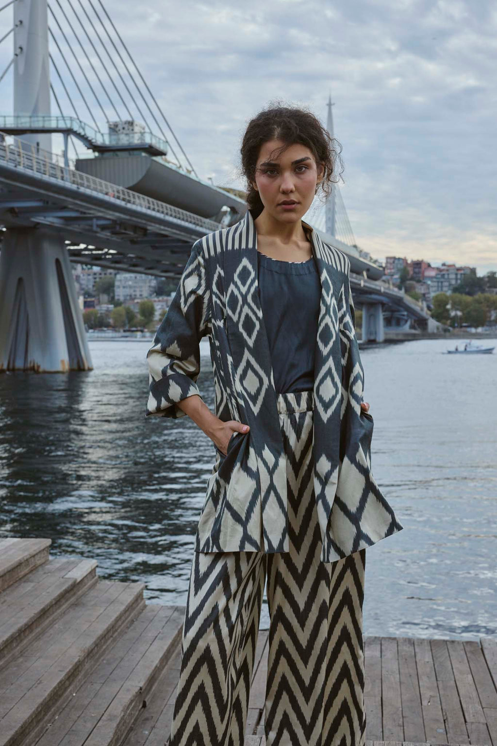 SILK IKAT SHAWL COLLAR JACKET