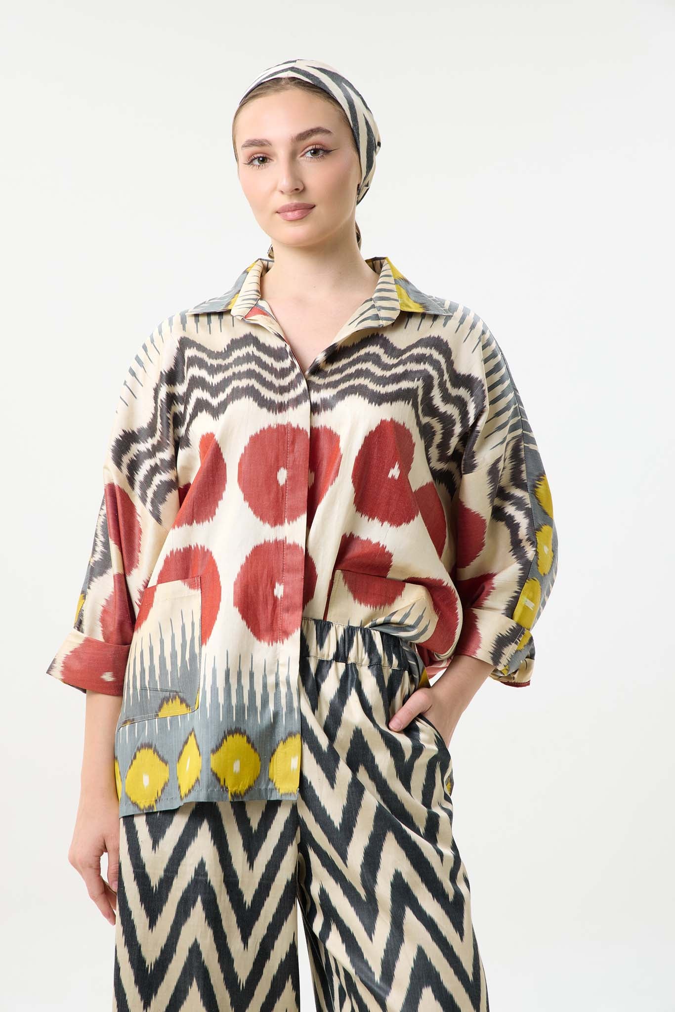 SILK IKAT OVERSIZED BATWING SHIRT