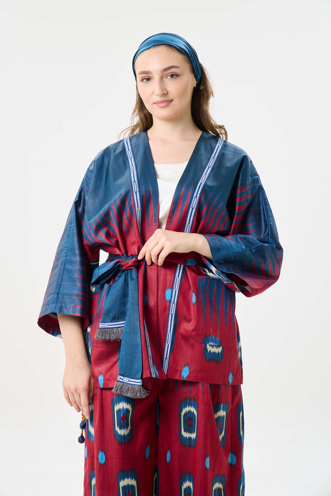 SILK IKAT KIMONO JACKET WITH BELT