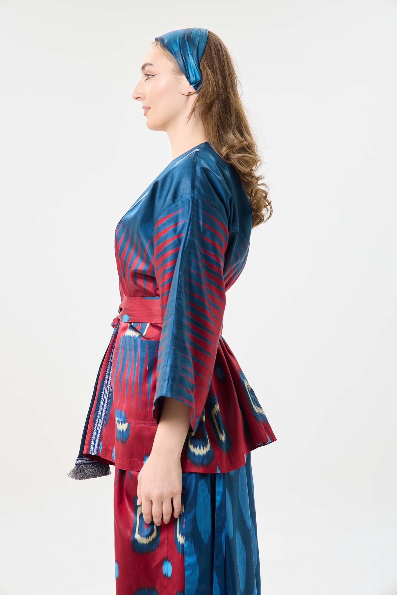 SILK IKAT KIMONO JACKET WITH BELT
