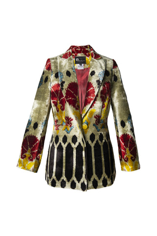 SILK IKAT VELVET ENGLISH COLLAR JACKET VT114