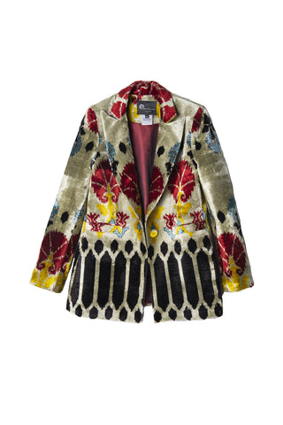 SILK IKAT VELVET ENGLISH COLLAR JACKET VT114