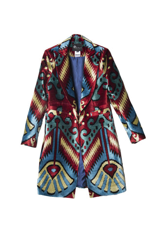 LONG SILK IKAT VELVET ENGLISH COLLAR JACKET VT13