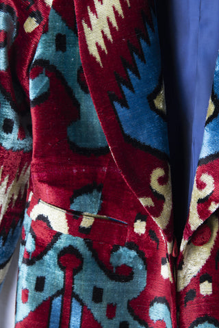 LONG SILK IKAT VELVET ENGLISH COLLAR JACKET VT13