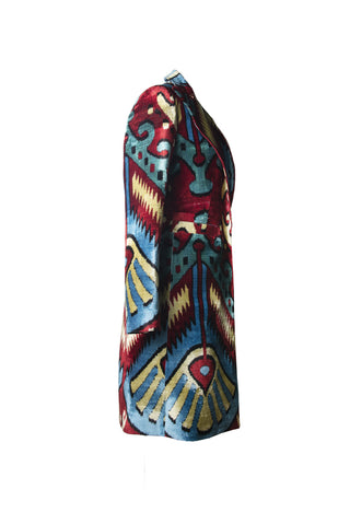 LONG SILK IKAT VELVET ENGLISH COLLAR JACKET VT13