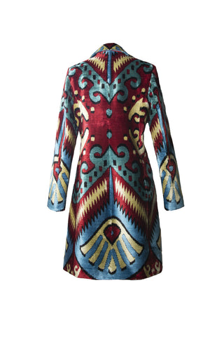 LONG SILK IKAT VELVET ENGLISH COLLAR JACKET VT13
