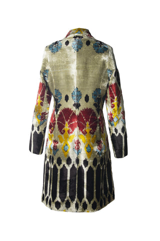 LONG SILK IKAT VELVET ENGLISH COLLAR JACKET VT14