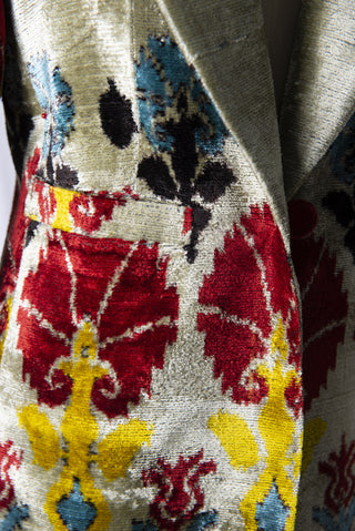 LONG SILK IKAT VELVET ENGLISH COLLAR JACKET VT14