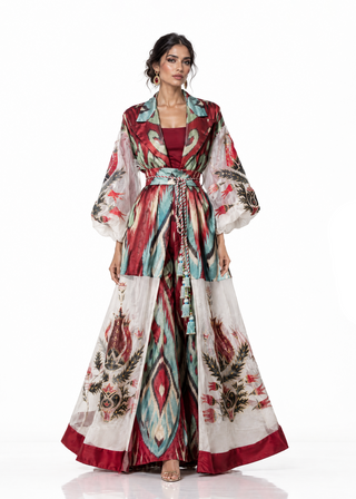 LUXURY SILK IKAT GOWN WITH PAINTING IK110