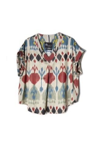 SILK IKAT DROP SHOULDER V-NECK TOP IK82