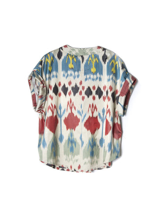 SILK IKAT DROP SHOULDER V-NECK TOP IK82