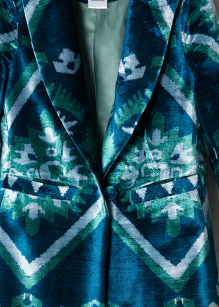 LONG SILK IKAT VELVET ENGLISH COLLAR JACKET VT15