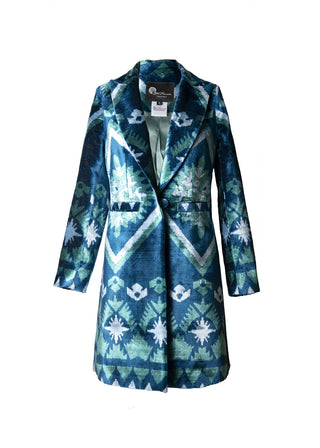 LONG SILK IKAT VELVET ENGLISH COLLAR JACKET VT15