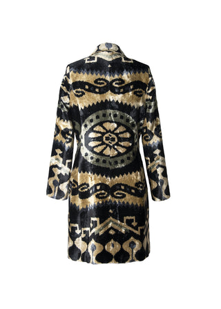 LONG SILK IKAT VELVET ENGLISH COLLAR JACKET VT16