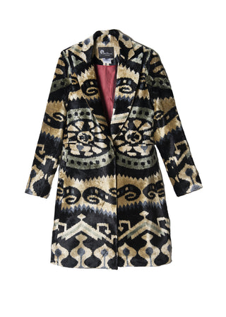 LONG SILK IKAT VELVET ENGLISH COLLAR JACKET VT16