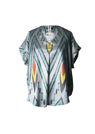 Silk Ikat Drop Shoulder V-Neck Top IK109