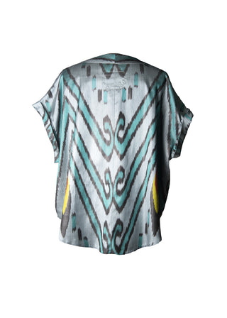 Silk Ikat Drop Shoulder V-Neck Top IK109