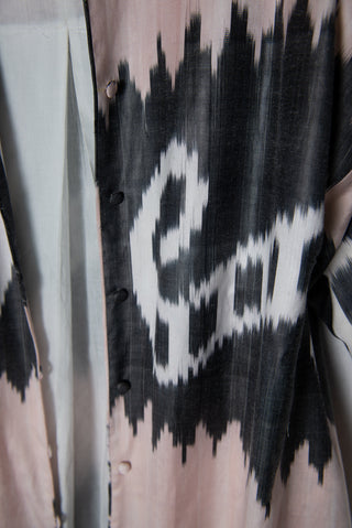 ONE-OF-A-KIND SILK IKAT MAXI KAFTAN / Light Pink and Grey