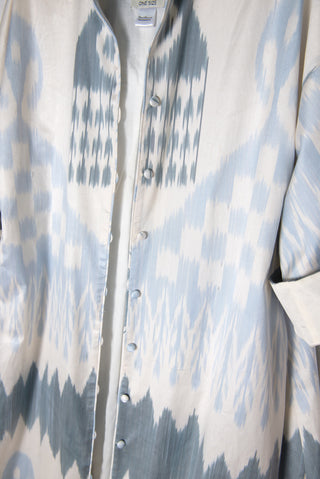 ONE-OF-A-KIND SILK IKAT MAXI KAFTAN / Light Blue and Grey