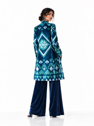 LONG SILK IKAT VELVET ENGLISH COLLAR JACKET VT15