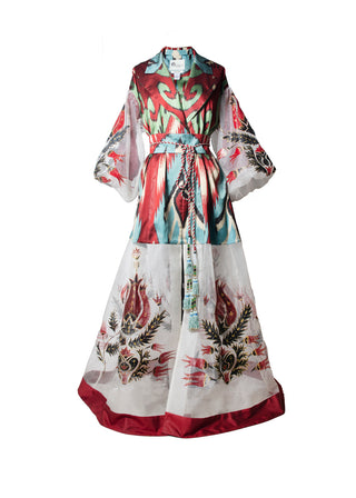 LUXURY SILK IKAT GOWN WITH PAINTING IK110