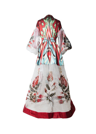 LUXURY SILK IKAT GOWN WITH PAINTING IK110