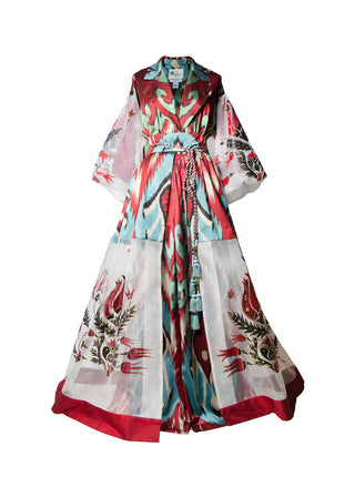 LUXURY SILK IKAT GOWN WITH PAINTING IK110