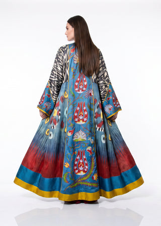 ONE-OF-A-KIND SILK IKAT KAFTAN WITH SUZANI HAND-EMBROIDERY IK22