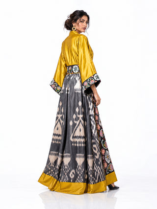 ONE-OF-A-KIND SILK IKAT KAFTAN WITH SUZANI HAND-EMBROIDERY IK19