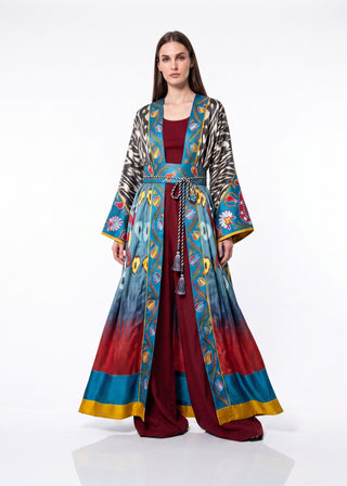 ONE-OF-A-KIND SILK IKAT KAFTAN WITH SUZANI HAND-EMBROIDERY IK22
