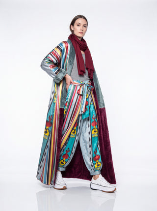 LONG SILK IKAT ROBE WITH FLEECE IK108/STR