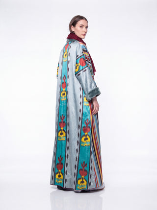 LONG SILK IKAT ROBE WITH FLEECE IK108/STR