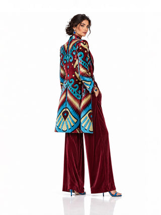LONG SILK IKAT VELVET ENGLISH COLLAR JACKET VT13