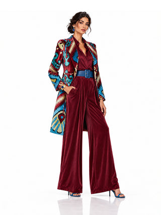 LONG SILK IKAT VELVET ENGLISH COLLAR JACKET VT13