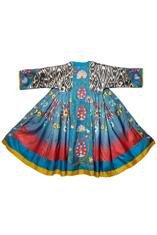 ONE-OF-A-KIND SILK IKAT KAFTAN WITH SUZANI HAND-EMBROIDERY IK22